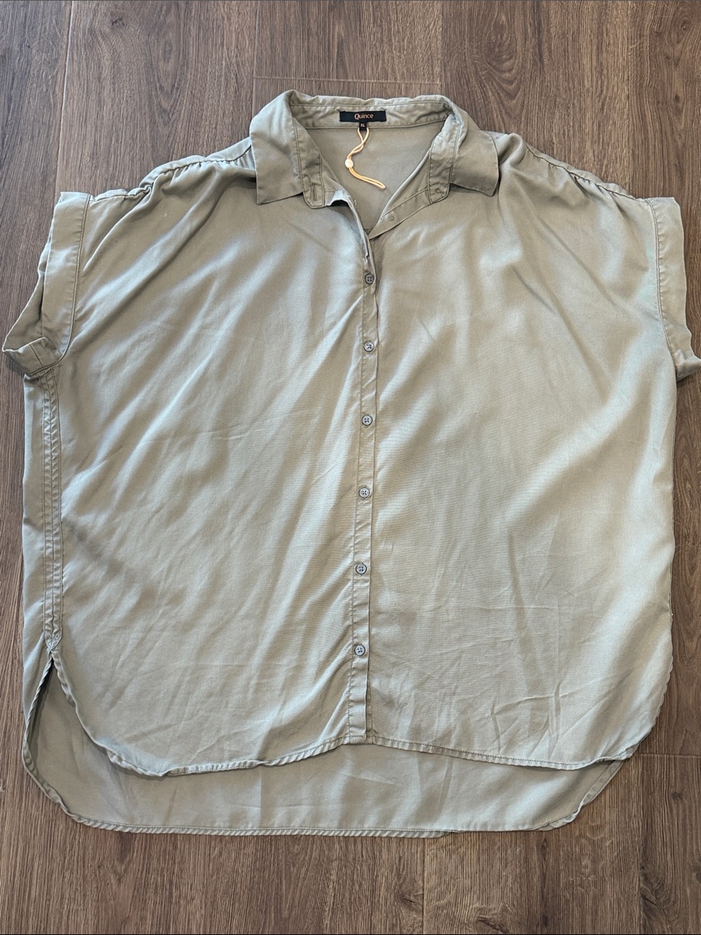 Quince Olive Vintage Wash Tencel Camp Shirt Short-Sleeve Button-Front Blouse